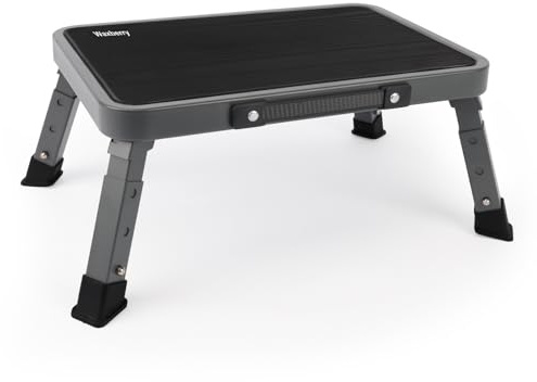 Waxberry Höhenverstellbarer Tritthocker Klappbar 3-Stufen - Max.150kg - Rutschfeste Trittfläche & Sicherheitsverriegelung - Leicht & Platzsparend -Für Homeoffice, Küche, Bad, Kinder & Senioren-Schwarz