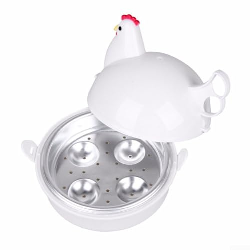 Besttoolifes Cuiseur à œufs à micro-ondes en forme de poulet avec capacité de 4 œufs - Gadget de cuisine pour cuire à la vapeur des œufs, des petits pains, des boulettes avec plateau de collecte d'eau