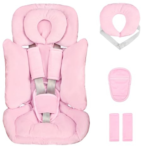 Hooyax Infant Car Seat Insert with Removable Head Support, Dual-Sided Baby Car Seat Cushion for Preemies & Newborns - Universal Head & Body Support for Car Seat, Stroller & Swing(Pink)