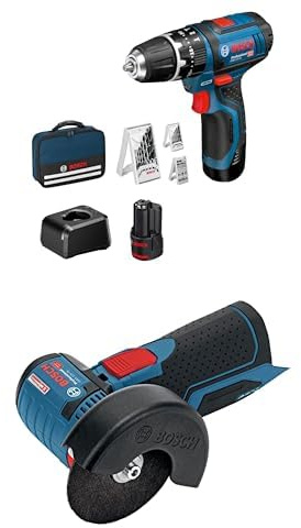 Bosch Professional 12V System Akku Schlagbohrschrauber GSB 12V-15 + Bosch 12V System Akku Winkelschleifer GWS 12V-76 (inkl. 1x Hartmetall-Trennscheibe, 1x Carbide Multi Wheel, 2x Inox-Trennscheibe)