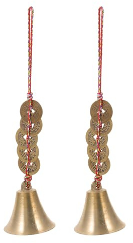 VINTORKY 2 pezzi di campanelli in ottone vintage: campanelli cinesi da appendere alla porta per regali Feng Shui - Accessori per eolici in metallo - da appendere rustici da fattoria