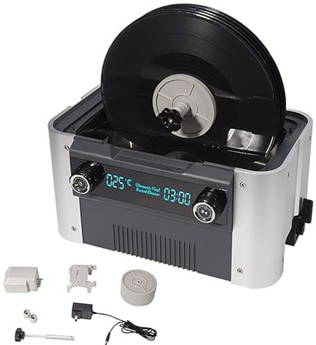 Ultrasonic Record Cleaner Machine - Auto Spin, 6 Segment Timing & Temperature Control, Cleans 8 Vinyl Records, Ideal for Vinyl Records, Jewelry, Glasses, Dentures