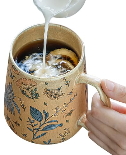 Jiimhte Mug Floreale - Boccale Birra Casalingo 710ml - In Ceramica Dipinta A Mano Per Casa Ufficio Regalo Serate Latte Succo Birra