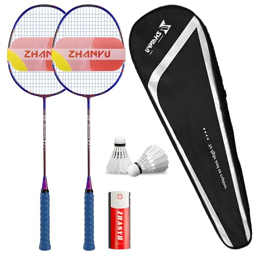 Professioneller Badmintonschläger, tragbares Badminton-Set, Verbundkohlefaser, mit 2 Schlägern, 4U, 82 g, leicht, 2 Federbälle, 1 Tasche, 2 Spieler, Sportspiel für drinnen und draußen