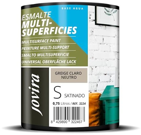 JOVIRA PINTURAS Esmalte Multisuperficies al Agua Satinado. Decora y protege superficies de difícil adherencia. (750 Mililitros, Greige claro neutro) -T