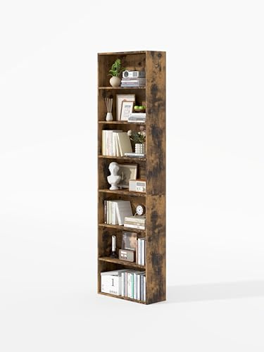 Garvishk Garvis Standregal 7 Ebenen | 60 cm breit, 210 cm hoch | Offenes Bücherregal Weiß Schwarz Eiche | Büroregal Wohnzimmer (Rustikal)