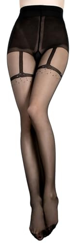 Selente Lovely Legs raffinerade damstrumpbyxor, delvis i strump- och leggings utseende, olika modeller, tillverkade i EU, svarta glittrande ornament, L-XL