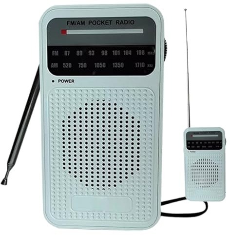 Jorzer Radios AM FM med lång räckviddsmottagning, batteridriven transistorradio med högtalare, hörlursuttag för inomhus, utomhus- och nödanvändning, vitt tillbehör eller del eller tillbehör.