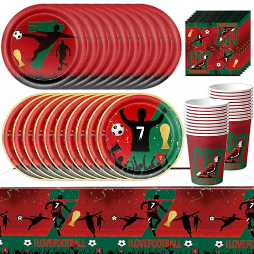 61Piece No.7 Football Star Party Tableware Set, World Cup Decorations, Kids Adults Party Supplies, Red No.7 Sports Star Theme Decor, Includes Plates, Cups, Napkins, Tablecloth (20 Guests)