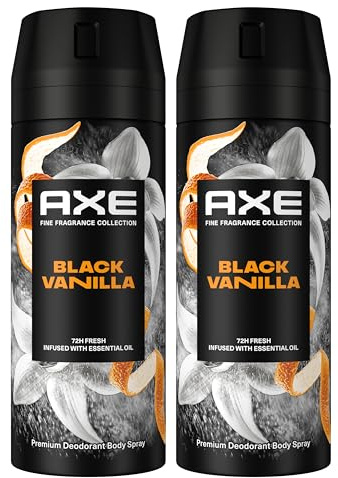 AXE Déodorant Homme Spray Anti-Transpirant Black Vanilla - Collection Prestige - Fraîcheur 72h non-stop - Parfum vanille orange et bois de santal - lot de 2x150ml