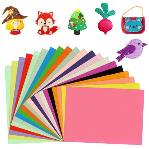 20 Stück Bastelfilz Set | 20x30 cm Filzplatten (1 mm Dick) | Reißfest & Weich | Ideal für Kinder DIY-Projekte, Basteln & Nähen (Bunter Filzstoff)