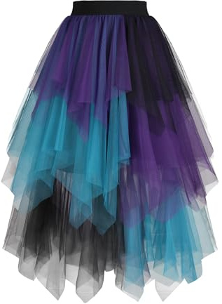 GOOBGS Damen Tüllrock Party Röcke Midi Tutu Rock | Tutu Ballett Rock, Fairy Mehrlagige Unregelmäßige Röcke, Elastische Taille A-Linie Höhe Taille Rock, Karneval Tüll Damen