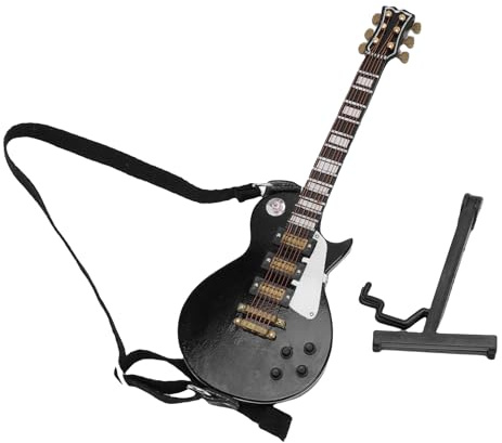 Alomejor Guitare électrique Miniature de 18cm avec Support et étui, Modèle en Bois Noir pour la Décoration de Bureau