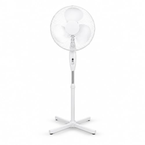 EHD White Pedestal Fan with Adjustable Height, Oscillation & 3 Speed Settings, 3-Blade Floor Standing Cooling Fan with Mesh Safety Guard and Cross Base for Bedroom, Living Room & Office