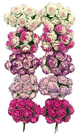 RATREE SHOP 100pcs Mini Pink Mixed Color Pink Mulberry Paper Flower 10mm Scrapbooking Wedding Dollhouse Card Supplies, Products from Thailand