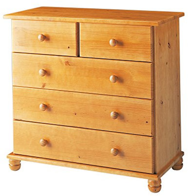 Moblit Comoda de Cinco Cajones Realizada en Madera de Pino Color Miel Serie Canet Medidas (81x78x39) cm. (Alto-Ancho-Fondo)