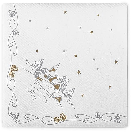 Sovie HORECA Winter-Serviette PANORAMA aus Linclass® Airlaid, Serviette stoffähnlich, Einwegserviette Wintermotiv, Weihnachten Adventszeit, 40x40cm, 50 Stück