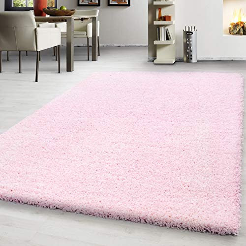 Teppium Moderner Hochflor Teppich Läufer Flur 80 x 250 cm Rosa - Shaggy Flauschiger Teppich, Extra Weich und Pflegeleicht - Ideal als Bettvorleger Schlafzimmer, Küchenläufer, Wohnzimmerteppich
