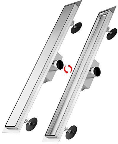 SONNI Canal de Ducha con Tope de Olor,2 en 1 Conjunto Completo de Desagüe de Ducha de Acero Inoxidable con Accesorio de Piso,Doble Cara,y Tamiz de Pelo 60cm