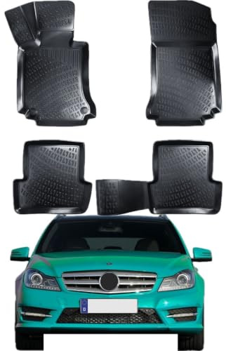 Rizline 3D Fussmatten für Mercedes C Klasse W204 / S204 2007-2014 | für W204 Limousine Sedan / S204 T-Modell Kombi, Gummimatten aus TPE Gummi, Passgenau, Wasserdicht, Hoher Rand, Rutschfest