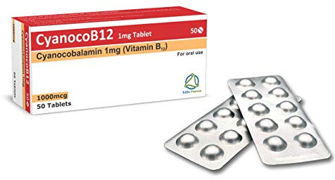 Vitamin B12 Cyanocobalamin High Strength 1000 mcg (1mg) Tablets, CyanocoB12 Vegan 50 Tablets. Reduction of Tiredness & Fatigue. (Pack of 50 Tablets)