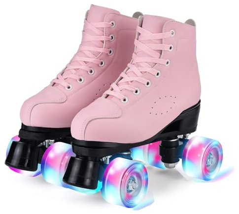 YUDOXN Rollschuhe.Klassische Retro Rollschuhe.Classic Roller, komfortabl LED Rollerskates für Jugendliche und Anfänger.Mädchen. (Rosa, 39)