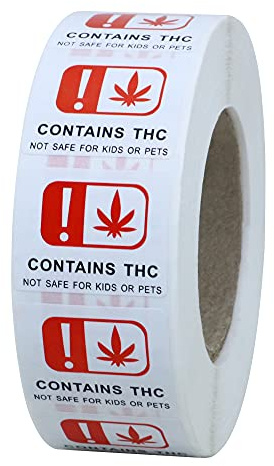 Hylabelest Red Contains THC Warning Labels 20x25mm Paper Stickers for Warning and Indication