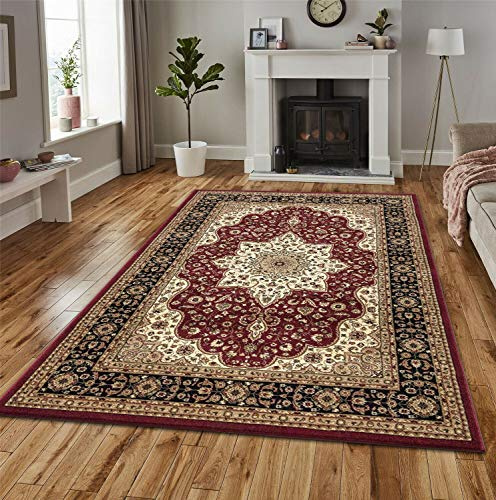 Luxury Traditional Area Rugs Large Oriental Design Carpets for Living Room Bedroom Hallway Runner Floor Mat (120 x 170 cm, Red)