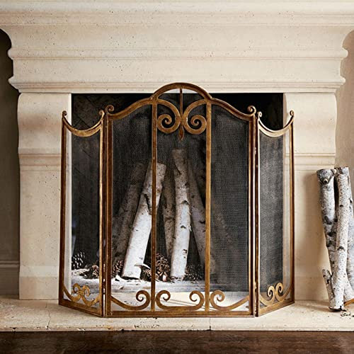 MMQGQ store Funkenschutz Handgefertigter Schmiedeeisen-mesh-Kamin-Bildschirm, Antikes 3-Panel-hochleistungs-Feuer-funken-Guard-Gitter, Freistehend Baby-sicherheitsmantel-Funke, 44,79 × 35.37inch