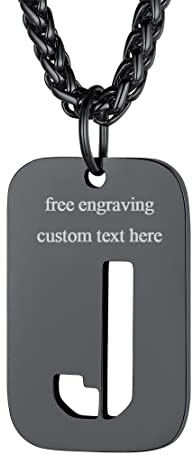FindChic Schwarze Kettenanhänger Militärischen Erkennungsmarke Alphabet J Kette mit Gravur Freundschaftskette für Paar Pärchen