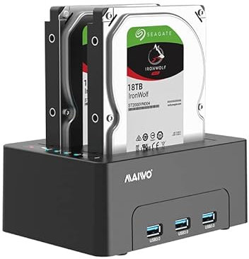MAIWO Dual Bay Hard Drive Docking Station with Offline Clone for 2.5 3.5 Inch SATA HDD SSD, 3X USB 3.0 Hub Extension, 48TB Capacity, External Hard Drive Duplicator Cloner