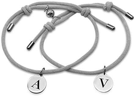 Zelaro Armband mit Initialen Partnerarmbänder magnetisch als Geschenk für Partner Gravur Freund, Freundin Personalisiertes Namen Schmuck (Hellgrau)