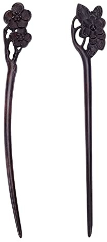 WEBEEDY 2 Stück Holz Haarnadeln Handgefertigte geschnitzte Haarnadel aus Holz Chinesische Japanische Holzhaar Essstäbchen Haarspangen für Damen Langes Haar Styling (Lotus, Pflaumenblüte)