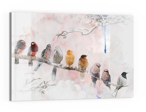 DEQORI Glas-Magnettafel | 60x40 cm groß | Motiv Vögel auf einem Ast | Memo-Board aus Glas | Magnetboard inkl. Magnete, Stift & Tuch für Küche & Büro | Tafel magnetisch & beschreibbar