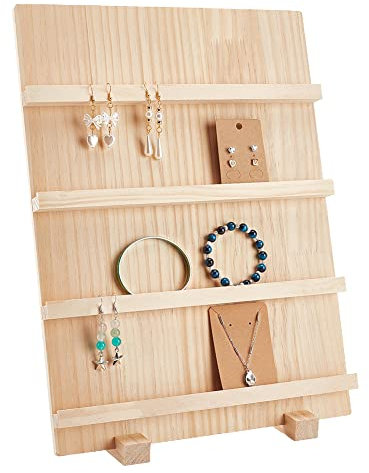 PH PandaHall Espositore per Orecchini in Legno a 4 Livello, Vetrina Rimovibile per Espositori per Gioielli con Slot Portacarte per Display per Orecchini per Vendere Mostrare Conservare i gioielli