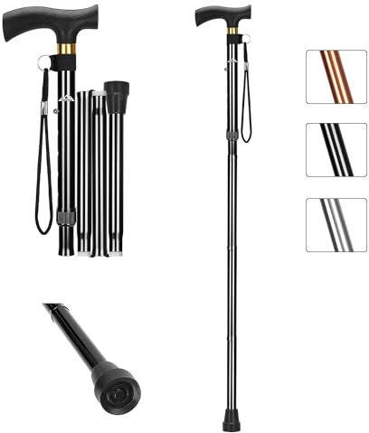 supregear Gehstock Damen Herren, Faltbar Gehstock für Senioren, Einstellbar Aluminium Spazierstock, Höhenverstellbar Leicht Gehstöcke