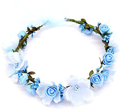 Corona di fiori, copricapo di ghirlanda di fiori di simulazione cerchietto di corona, ragazze fascia per cappello ornamento festa festival beach lavoro matrimonio accessori blu