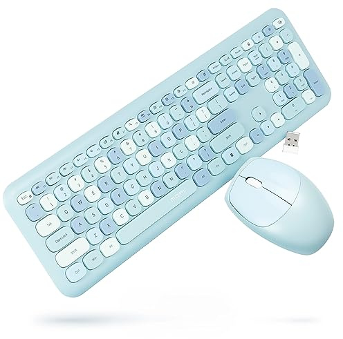 Silvergear® Ensemble de Claviers Colorés sans Fil Rétro QWERTY | Clavier de Machine à écrire Keycaps Punk Ronds | Couleurs Pastel | Convient à Windows XP, 7, 8, 10 | Clic Silencieux (Blue)