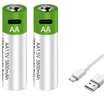 WILLQ Batterie Litio AA Ricaricabili Tramite USB 1,5V 5700mWh(3800mAh) Batteria agli ioni Litio Doppia A 1,5V con Cavo Ricarica USB Pacco Batteria Ricarica Rapida 1 Ora,1.5v3800mah 2pcs