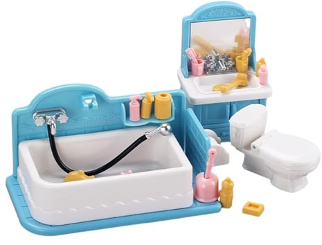 6-teiliges Puppenhaus-Badezimmer-Miniaturmöbel-Set im Maßstab 1:12, weiß, mit Badewanne, Toilette, Waschbecken und Spiegel, für Kinder-Rollenspiele und Dekoration geeignet.