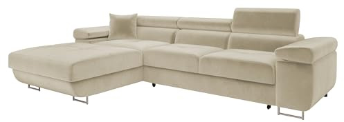 Mirjan24 Ecksofa Torezio Mini, Kopfstützen verstellbar (Polo 872, L) | Geräumige Eckcouch mit Schlaffunktion, Bettkasten und gepolstertem Rücken, B/H/T: 280/70–90/170 cm