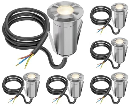 ledscom.de 6x LED Bodeneinbauleuchte GLOX für außen, IP67, aluminium, rund, 35mm Ø, warmweiß, matt