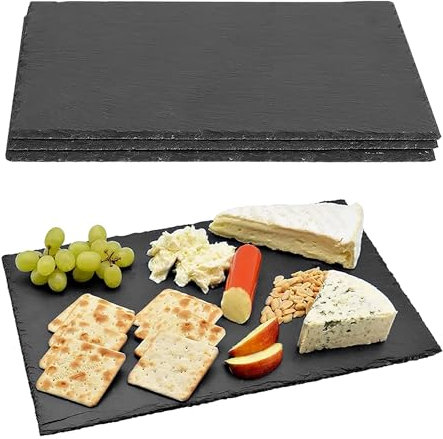 Set Da 4 Pezzi Piatti Ardesia 40x30Cm Grandi XXL Cm Pietra Naturale Sottopiatti Piatto Vassoio Portata Decorazioni Tavola Piatti Grandi Certificati Contatto Alimentare Sushi Formaggi Salumi