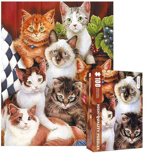 100 Teile Puzzles für Erwachsene-Nette Katze Puzzles für Erwachsene Kätzchen Gruppe Foto Puzzles 100 Teile für Erwachsene, Katzenpuzzle 100 Teiles Puzzles