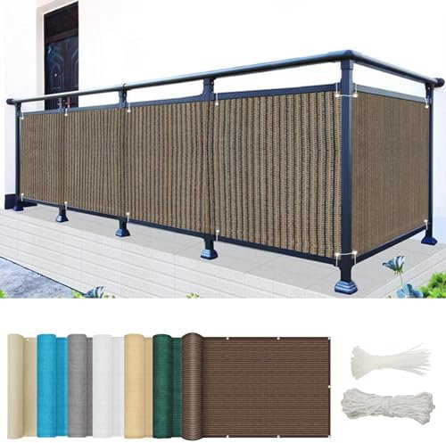 GAIFNAG Balkon Sichtschutz Balkonumspannungen 50 x 950 cm Blickdichte Balkonbespannung, Balkonverkleidung Ohne Bohren Uv-Schutz Ohne Bohren, Sichtschutz für Balkon Terrasse Garten, Braun