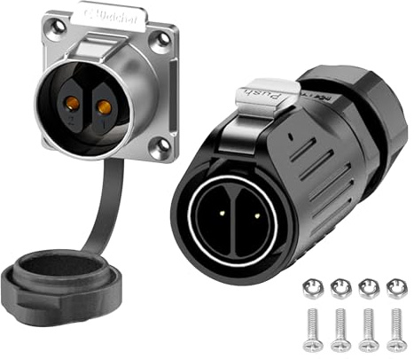 E-WeiChat EW-LP24 Wasserdichter Industriestecker IP68 Schnelles Einstecken Luftfahrt-Anschluss Anti-Interferenz Rundstecker Schnelle Freigabe Anschluss M24 2-24 Polig Flanschstutzen (2 Polig)