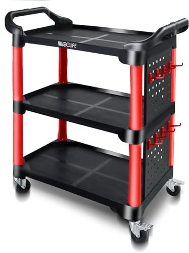 CCLIFE Werkstattwagen Werkzeugwagen Bestückt 87x43x66 cm, Werkstatt Rollwagen mit 3 Etagen Zwei Werkzeugtafeln und 8 Haken, Tragkraft 150 kg
