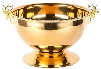 Eisbehälter Kühler Barbedarf Bier Eiskübel 304 Edelstahl Eisbox Hirschkopf Ohr Champagnerschale Eimer Doppelwandiger Weinkübel(Gold with ear)