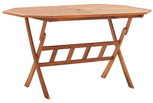 SDWEHO7 Garden Tisch 135x85x75 cm Klappbar Gartentisch Beistelltisch Bistrotisch mit Holz-Tischplatte, Seitentisch für Balkon Terrasse, Massivholz Akazie