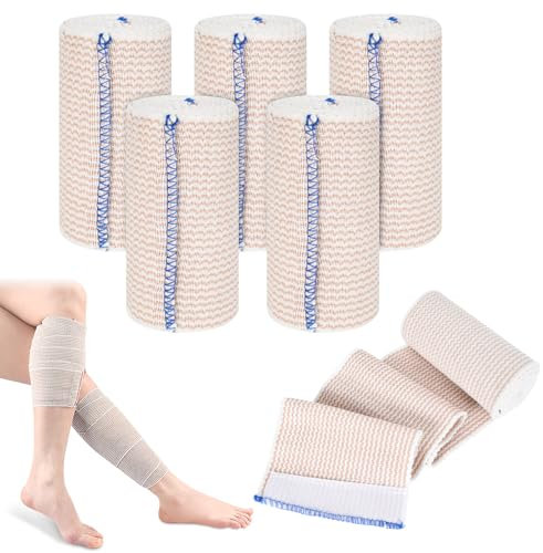 5*Elastische Binden Verband 10cm*4.5m Kompressionsbinden Mit Klettverschluss, Elastische Bandagen Wiederverwendbar, Waschbar, Elastikbandage Bandage Sportbandage Stützbandage, Elastisch Fixierbinde